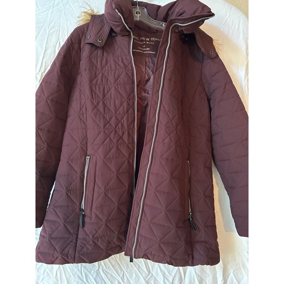 Mark New York Purple Women's Quilted Jacket With Hoodie Stretch Faux Down Size L - Picture 6 of 10